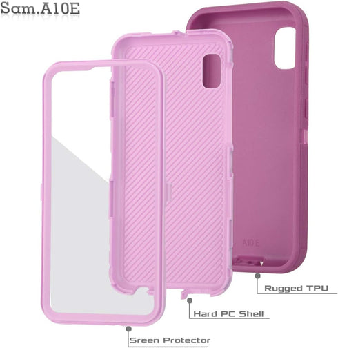 Galaxy A10E Case with Built-in Screen Protector, Tri-Layer Heavy Duty Full-Body Shock Absorption Cover - Wine/Pink