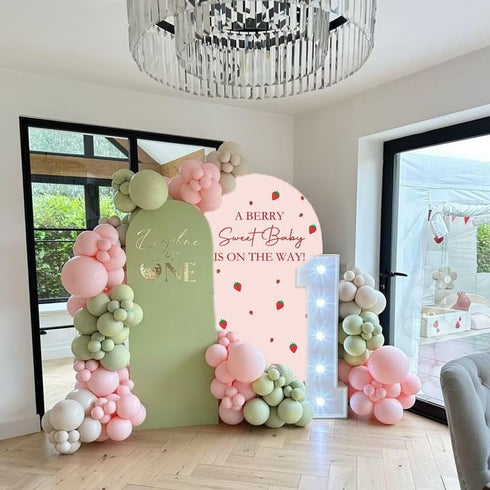 Iydamc A Berry Sweet Baby is on The Way Theme Arched Backdrop Covers Pink Stretchy Arch Stand Cover for Baby Shower