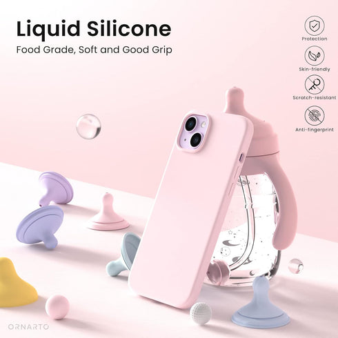 ORNARTO iPhone 14 Case: Slim Liquid Silicone 3 Layers Full Phone Covered Soft Gel Rubber Protective Cover - 6.1 Inch