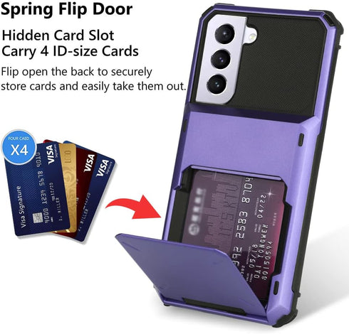 Wallet Case for Samsung Galaxy S22 with 4 Card Holder Slot - Shockproof Hybrid Heavy Duty Protection Armor Case