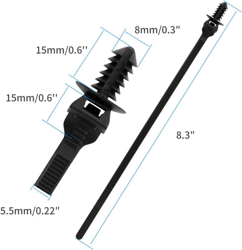 100PCS Fir Tree Nylon Push Mount Cable Zip Ties, Heavy Duty Wire Ties, 2 in 1 Self Locking UV Resistant Assortment for Indoor Wire Tying (8.3"x0.22") by XINGO