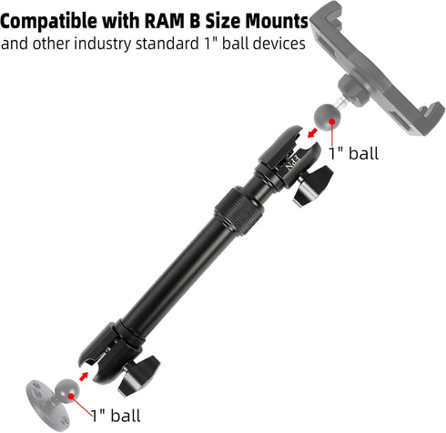 FPN 8.6 11.3 Inch, 1" 25mm All-Aluminum Extension Double Socket Arm, Adjustable Telescopic Mounting Arm to Compatible