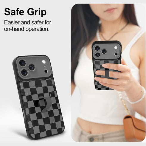 Jefonha 17 17 Magnetic for iPhone Pro Max Case with Finger Strap Stand, Compatible with Magsafe, Cute Checkered