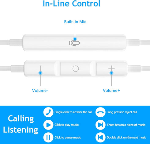 USB C Headphones for Galaxy S24 S23 S22 A54 A53 Z Fold 5 6 - Type C Earphones with Microphone and Noise Canceling for