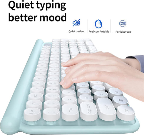 Rechargeable Keyboard and Mouse Combo, 2.4Ghz Wireless Retro Mute Set for Laptop Desktop PC, Light Green