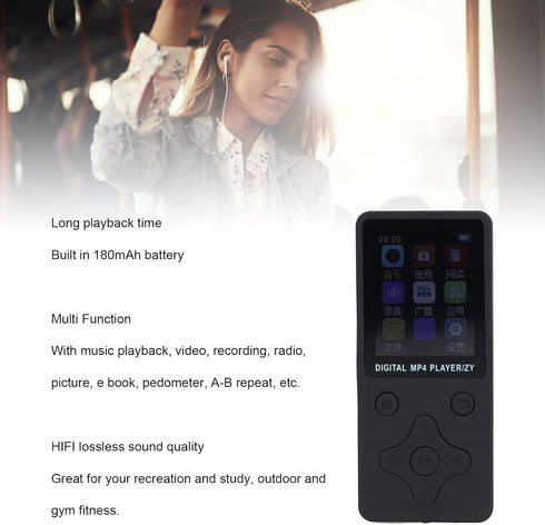 Yoidesu 64GB MP4 MP3 5.0, 1.8 Inch MP4 180mAh MP3 Player with Bluetooth HD Screen for Android, Portable Streaming Music