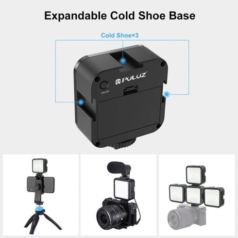 LED Video Light with 3 Cold Shoe, PULUZ Dimmable Video Splicing Fill Light for Canon Nikon Sony DSLR