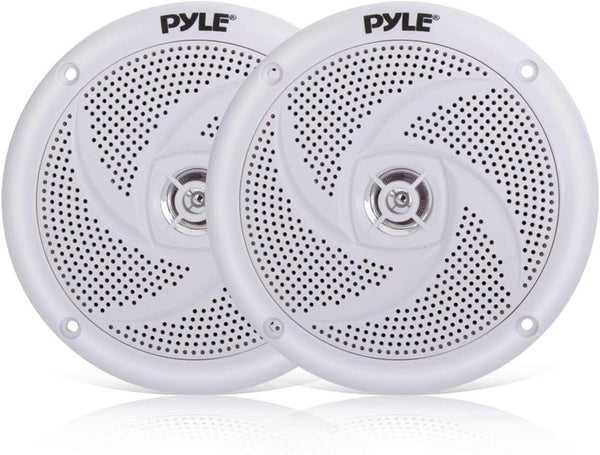 Pyle Marine Speakers - 4 Inch 2 Way Waterproof Outdoor Audio Stereo Sound System, 100 Watt Power, 1 Pair, White