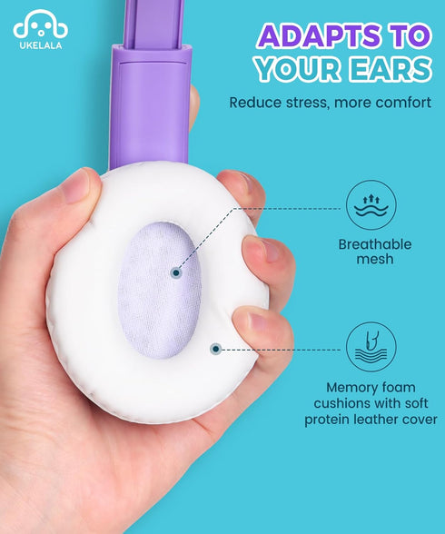 C3 Kids Headphones Wired, On-Ear for Boys Girls with 3.5mm Jack, Foldable, Adjustable, Purple