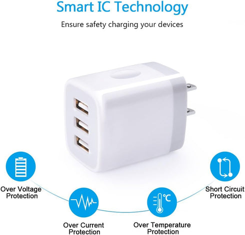 USB Wall Charger, Hootek 2Pack Wall Plug 3-Port USB Charging Station 3.1A Power Adapter Multi Port Quick Charger Block Cube for iPhone 15 14 13 12 11 Pro XS MAX 8 Plus,iPad,Samsung Galaxy S23 S22 S21