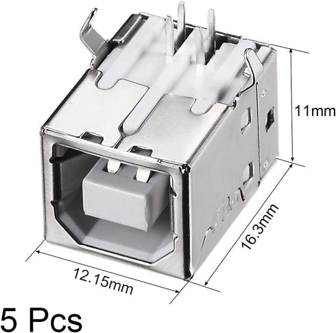 uxcell PCB USB Connector Type-B Female Jack, 90 Degree DIP Printer Port, 5 Pcs