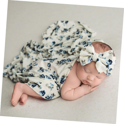 TAKESH 2 Sets DIXII Hair Band Receiving Blanket Newborn boy Clothes Floral Suit Photo Props Swaddle wrap Infant