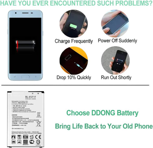 DDONG Replacement Battery for LG Fortune M153 Fortune 2 LMX210CM, K8 2017, LV3 BL-45F1F 2500mAh