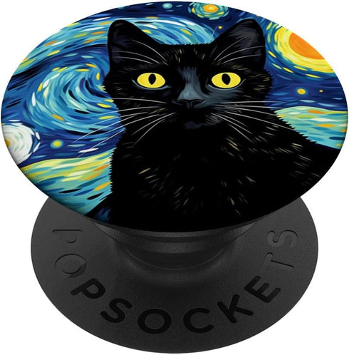 Black Cat Starry Night Aesthetic PopSockets Standard PopGrip