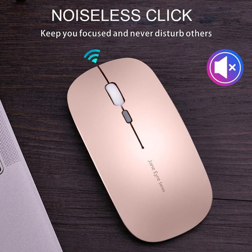 Uciefy Q5 Slim Rechargeable Wireless Mouse, 2.4G Portable Optical Silent Mouse with USB Receiver (Rose Gold)