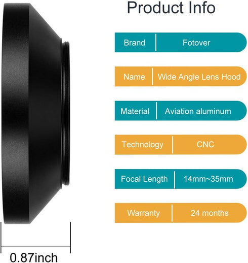 58mm Universal Wide Angle Lens Hood, Metal Sunshade with Centre Pinch Lens Cap for Canon Nikon Sony Pentax Olympus Fuji