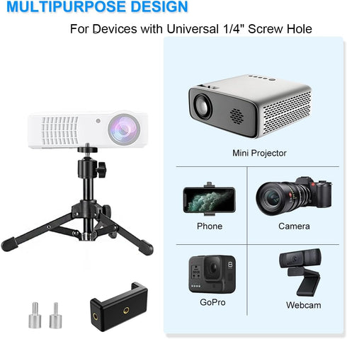 Table Top Mini Projector Stand, Adjustable Tilt Angle Tripod for Mini Projector, Cameras, DSLR, Smartphones