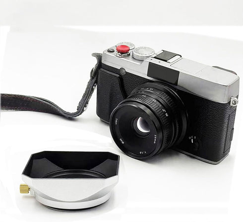 40.5mm Lens Hood for Mirrorless Camera Silver Retro Square Lens Shade Compatible with DSLR and Mirrorless Lenses