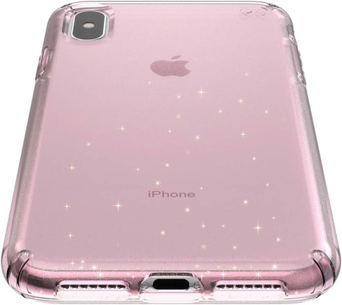 Speck Products Compatible Phone Case for Apple iPhone Xs Max, Presidio Clear + Glitter Case, Bella Pink with Gold