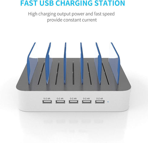 MSTJRY Charging Station for Multiple Devices - 5 Port Multi USB-A Charger Station with Power Switch for iPhone, iPad