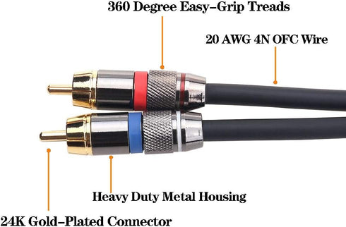 Tisino 1/4 to RCA Cable, Quarter inch TRS to RCA Audio Cable 6.35mm Stereo Jack to Dual RCA Insert Cable