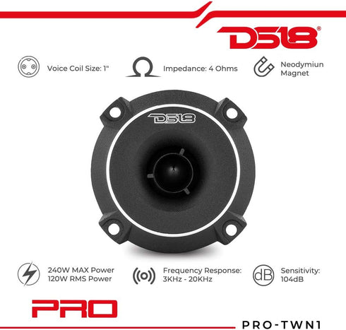 DS18 PRO-TWN1 Titanium High Compression Neodymium Slim Super Bullet Tweeter, 1" 240W Max, 120W RMS with Built-in