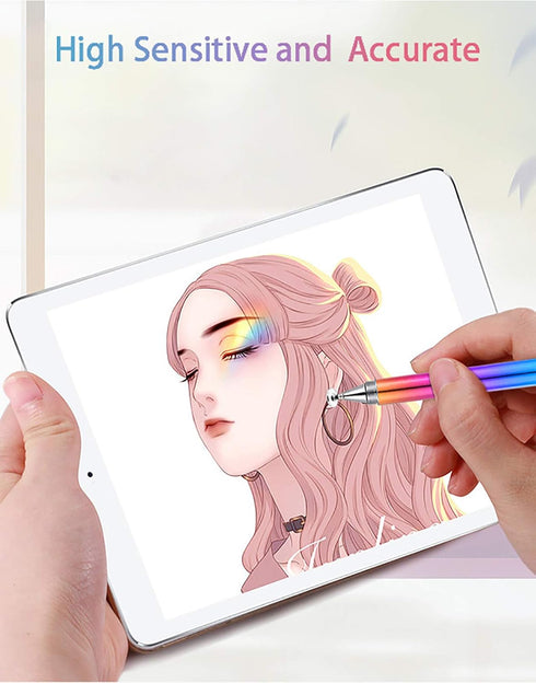 Capacitive Stylus Pen, 4-in-1 High Sensitivity and Precision Touch Screen Stylus Clear Disc Tip,Black Rubber Tip &Mesh Fiber Tip Compatible with Universal Touch Screen Device, Dreamy Rainbow