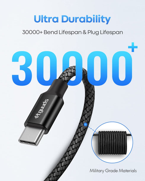 etguuds Long USB C to USB C Cable, 20ft, 1-Pack, Nylon Braided Cord for Samsung Galaxy, Note, LG, Moto, and Tablets