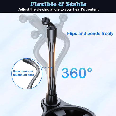 2024 Upgraded 2 in 1 Car Cup Holder Expander with Adjustable Base Long Gooseneck 360° Rotation Phone Holder