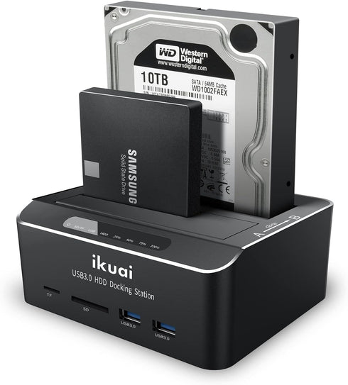 SATA to USB 3.0 Dual Bay Hard Drive Dock for 2.5"/3.5" SATA HDD SSD with 2 USB 3.0 Ports, Offline Clone Function