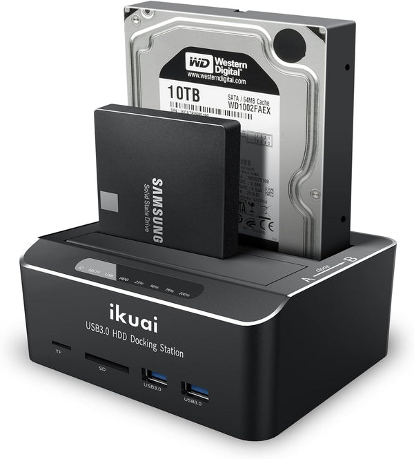 SATA to USB 3.0 Dual Bay Hard Drive Dock for 2.5"/3.5" SATA HDD SSD with 2 USB 3.0 Ports, Offline Clone Function