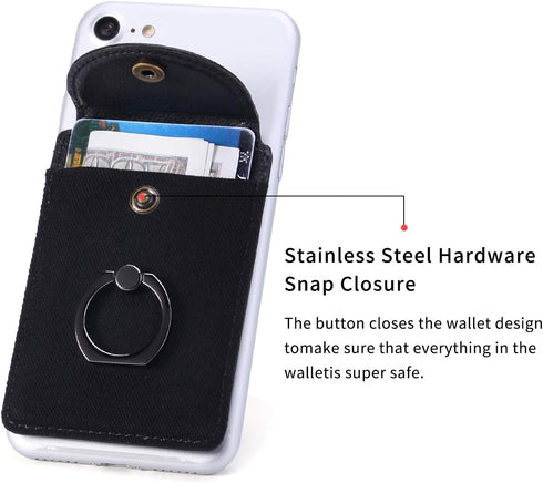 Credit Card Holder for Back of Phone, Ultra-Slim Stick on Wallet with RFID Blocking Ring Stand