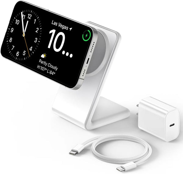 Mag-Safe Charger Stand with 20W Adapter, 5Ft USB-C Cable for Apple iPhone 15/14/13/12 - Grey
