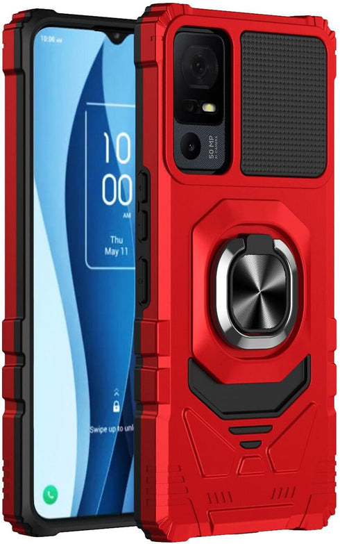 TCL 40 XE 5G Case, Shockproof Protective Phone Case with Ring Stand - RS7 Red