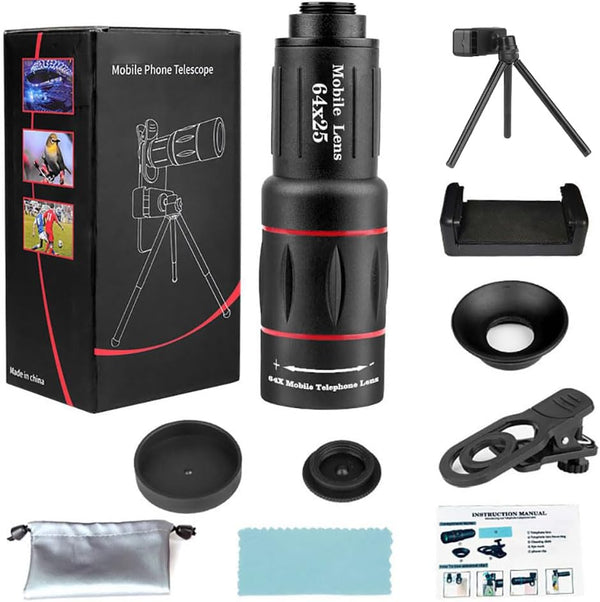 LXSMPWY 64X Zoom Mobile Phone Telephoto Lens with Tripod & Phone Clamp -