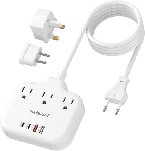 PD30W USB C European Travel Plug Adapter, International Power Adapter with 3 Outlets, 2 USB-C, 2 USB-A Fast Charger