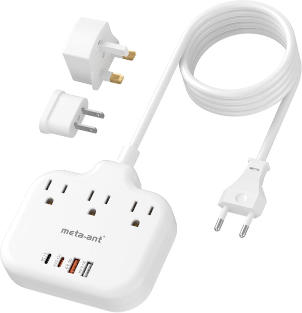 PD30W USB C European Travel Plug Adapter, International Power Adapter with 3 Outlets, 2 USB-C, 2 USB-A Fast Charger