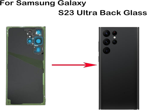 Galaxy Black S23 Ultra Back Glass Replacement for Samsung Galaxy S23 Ultra 5G, Back Glass Cover with Pre-Installed