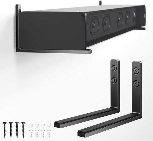 Soundbar Speaker Bracket Wall Mount, Aluminum Non-Slip Silicone Pad Black Universal Holder for Speakers Subwoofers