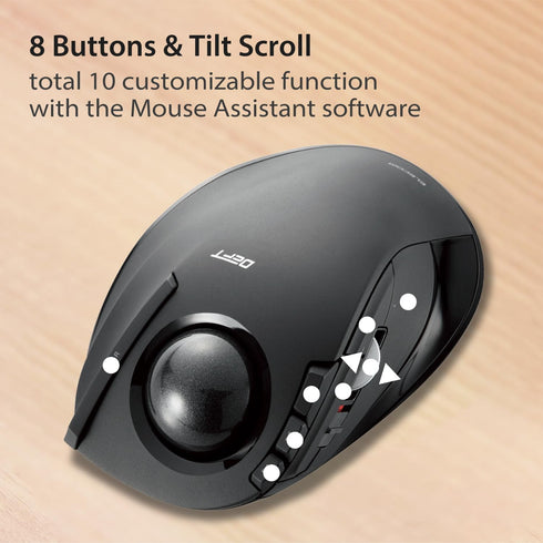 ELECOM DEFT Trackball Mouse - 2.4GHz Wireless, Finger Control, 8-Button Function, Ergonomic Design, Optical Gaming