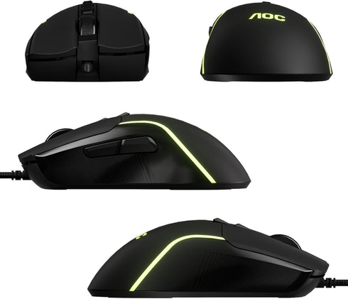 AOC 7200DPI 7 Programmable GM170 Wired Gaming Mouse, RGB Ergonomic Computer Mouse with Optical Sensor Game Corded