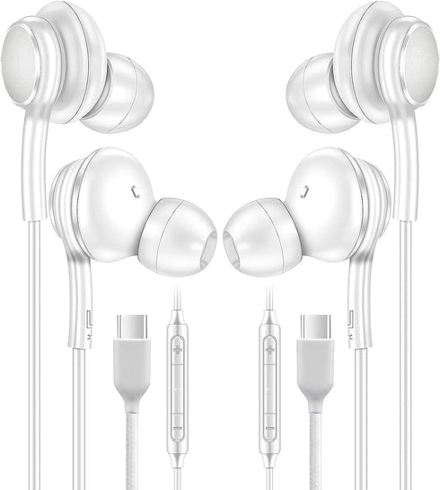 USB C Headphones for iPhone 15 Pro, Type C Wired Earbuds, Noise Canceling in-Ear Headset with Mic, 2 Pack