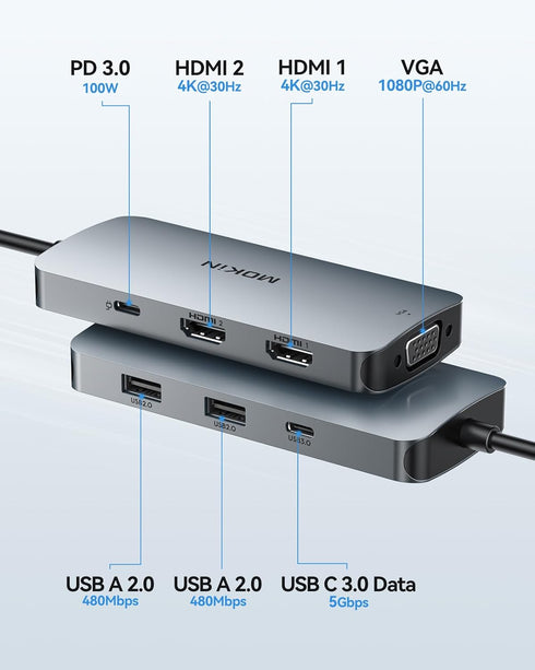 imokin 7 1 2 100W 3 USB C Docking Station Dual Monitor, in USBC to Dual HDMI Adapter, USB C Hub with HDMI, VGA, PD