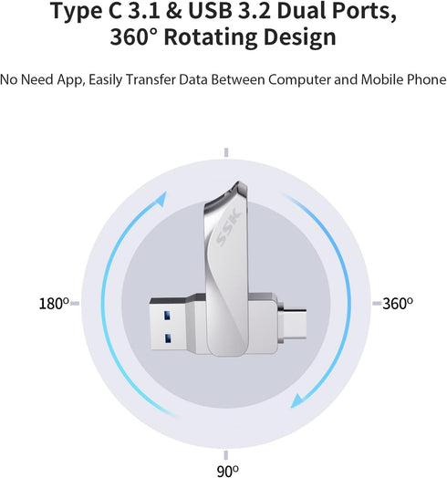 SSK 128GB 200MB/s 2 1 3.2 1+ USB C Flash Drive up to Dual Drive in OTG USB A Gen Type C Memory Stick Thumb Drive