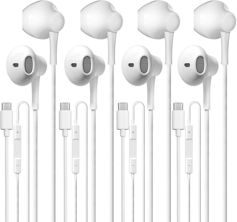 USB C Wired Headphones 4 Pack, Type C Earbuds HiFi Stereo with Microphone, Remote Control for Samsung Galaxy & More