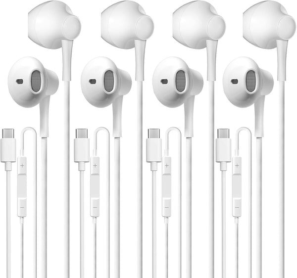 USB C Wired Headphones 4 Pack, Type C Earbuds HiFi Stereo with Microphone, Remote Control for Samsung Galaxy & More