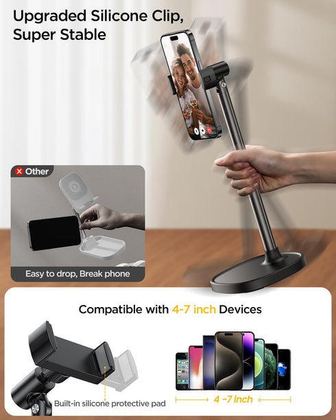 DIMONCOAT Cell Phone Stand for Desk, Angle Height Adjustable Phone Holder, Aluminum Alloy Universal Stand for iPhone 15