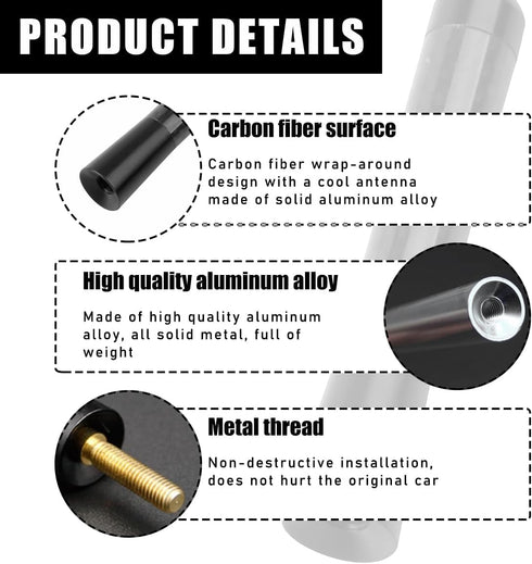 Yourkar 3.15 Inch Car Short Antenna, Aluminum Auto Roof Mount Short Antenna, Radio Antenna Mast Replacement with Screws