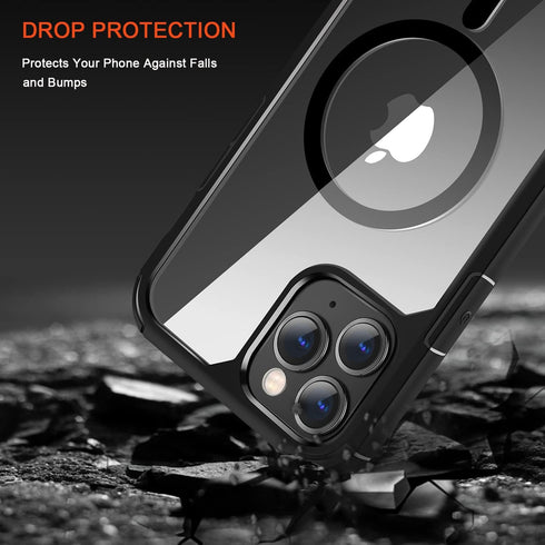TENDLIN iPhone 11 Pro Magnetic Case - Crystal Clear Hard Back, Soft Bumper, MagSafe Compatible (Black)