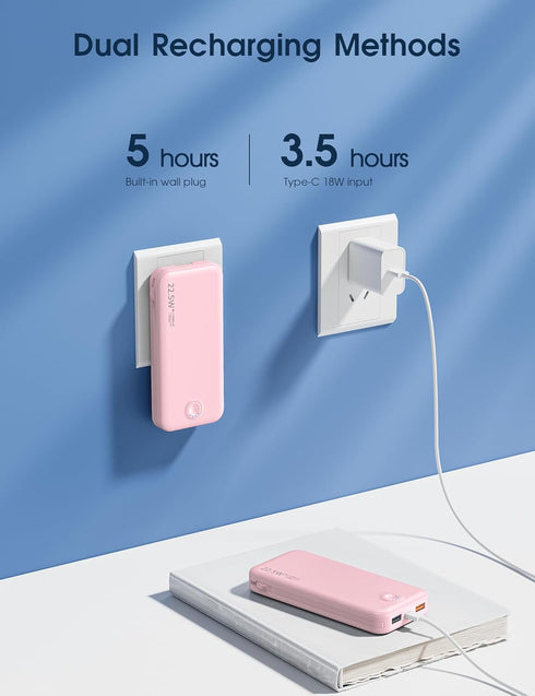 Portable Charger with Built-in Cable and AC Wall Plug, USB C Power Bank 12000mAh 22.5W Super Fast Charging for iPhone,